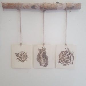 Wood-burned Shell Heart Rose